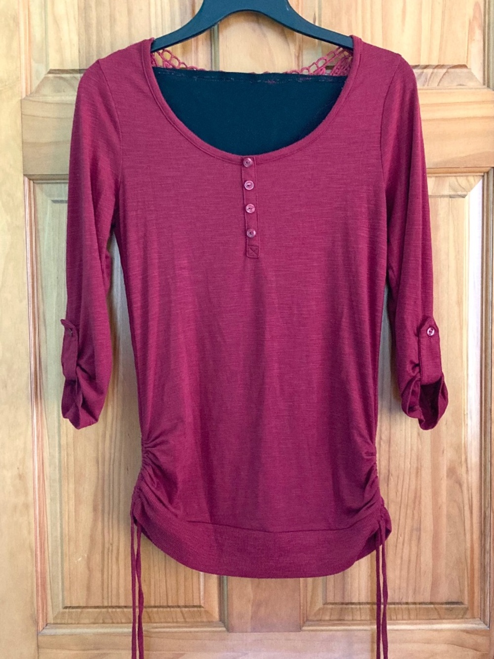No Boundaries burgandy top with lace detail & side ties-womens XS or junior size